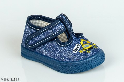 Dżinsowe pantofelki z żółtą koparką NAZO - MODA SANOK