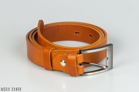 Jasnobrążowy skórzany pas męski do garnituru CezMar - MODA SANOK
