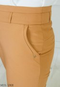 Spodnie BB damskie eleganckie cygaretki 7/8 - brązowo-beżowe - MODA SANOK