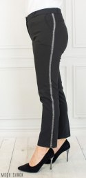 Spodnie damskie eleganckie cygaretki BB z lampasem 7/8 - Czarne- MODA SANOK