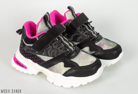 Czarne adidasy na rzepy na grubej białej podeszwie Clibee - MODA SANOK
