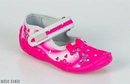 Fuksjowe pantofle dziewczęce z kokardką Viggami oddychające na rzep - MODA SANOK