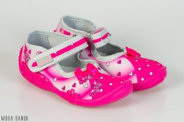 Fuksjowe pantofle dziewczęce z kokardką Viggami oddychające na rzep - MODA SANOK
