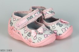 Jasnoszare pantofle w kokardki da dziewczynek oddychające Viggami - MODA SANOK