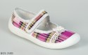 Pantofle w różowo-beżową kratę na białej podeszwie Viggami na rzepę- MODA SANOK