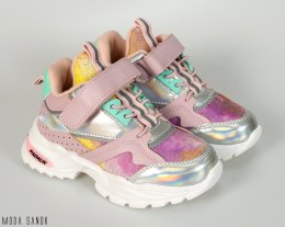 Różowo-srebrne adidasy na rzepy na grubej białej podeszwie Clibee - MODA SANOK
