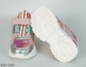 Różowo-srebrne adidasy na rzepy na grubej białej podeszwie Clibee - MODA SANOK
