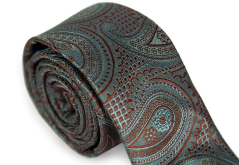 Stylowy szaro-pomarańczowy krawat - MODA SANOK