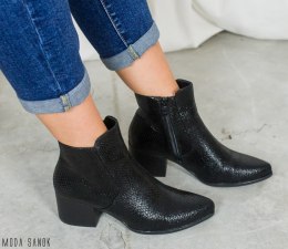 Botki Sergio Leone Damskie łuska na klocku BT 628 - czarne - Moda Sanok