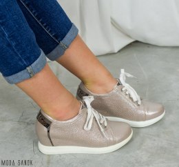 Buty Sergio Leone damskie sportowe połysk - beż - Moda Sanok