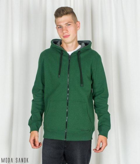 Męska bluza Volcano z zamkiem oraz kapturem - ciemno zielona - Moda Sanok