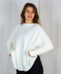Damski miły ciepły długi lekki sweterek alpaka Salma - biały - Moda Sanok