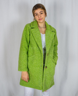 Damski płaszcz Olga zapinany na guziki oversize z wzorem w kolorze zielonym MODA SANOK