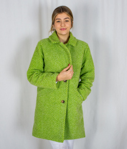 Damski płaszcz Olga zapinany na guziki oversize z wzorem w kolorze zielonym MODA SANOK