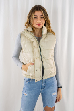 Kamizelka -bezrękawnik HILDA puchowa krótka oversize w odcieniu beżu MODA SANOK
