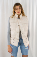 Kamizelka-bezrękawnik SALMA w kolorze beżu ze ściągaczem w pasie oversize MODA SANOK Kamizelka-bezrękawnik SALMA w kolorze beżu ze ściągaczem w pasie oversize MODA SANOK