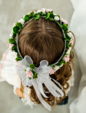 Wianek komunijny dziewczęcy z piankowymi różyczkami i zielonymi listkami MODA SANOk