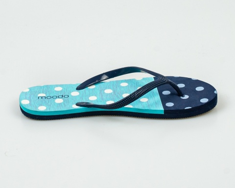 Japonki, klapki damskie w kolorze miętowo granatowym z kropeczkami MOODO - MODA SANOK